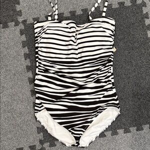 Gottex Black and White Striped One-Piece Swimsuit
